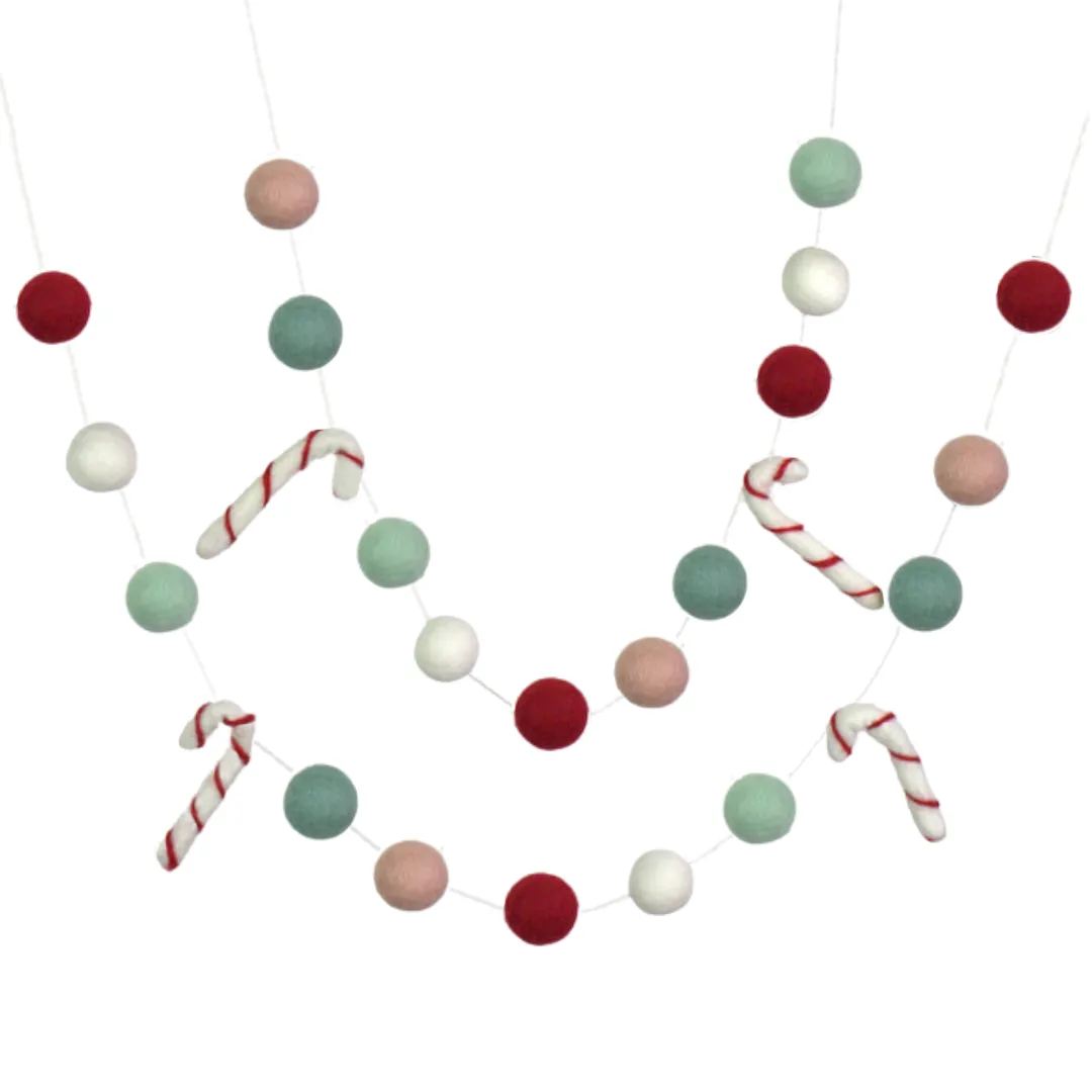 Candy Cane Felt Garland- Red, Pink, Teal