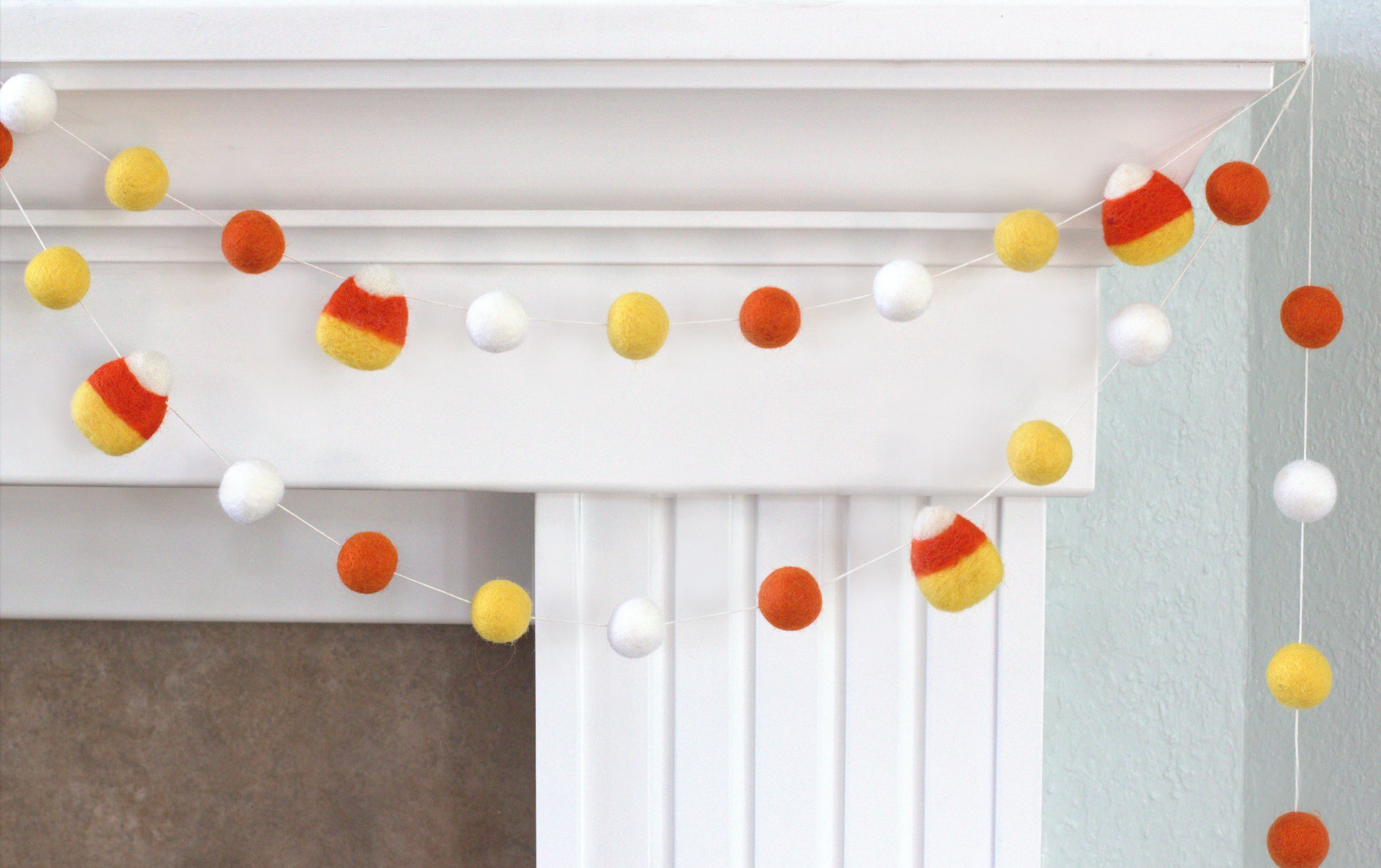 Candy Corn Felt Ball Garland- Orange , Golden Yellow, White