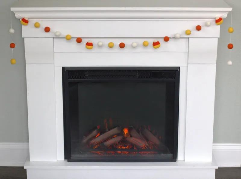 Candy Corn Felt Ball Garland- Orange , Golden Yellow, White