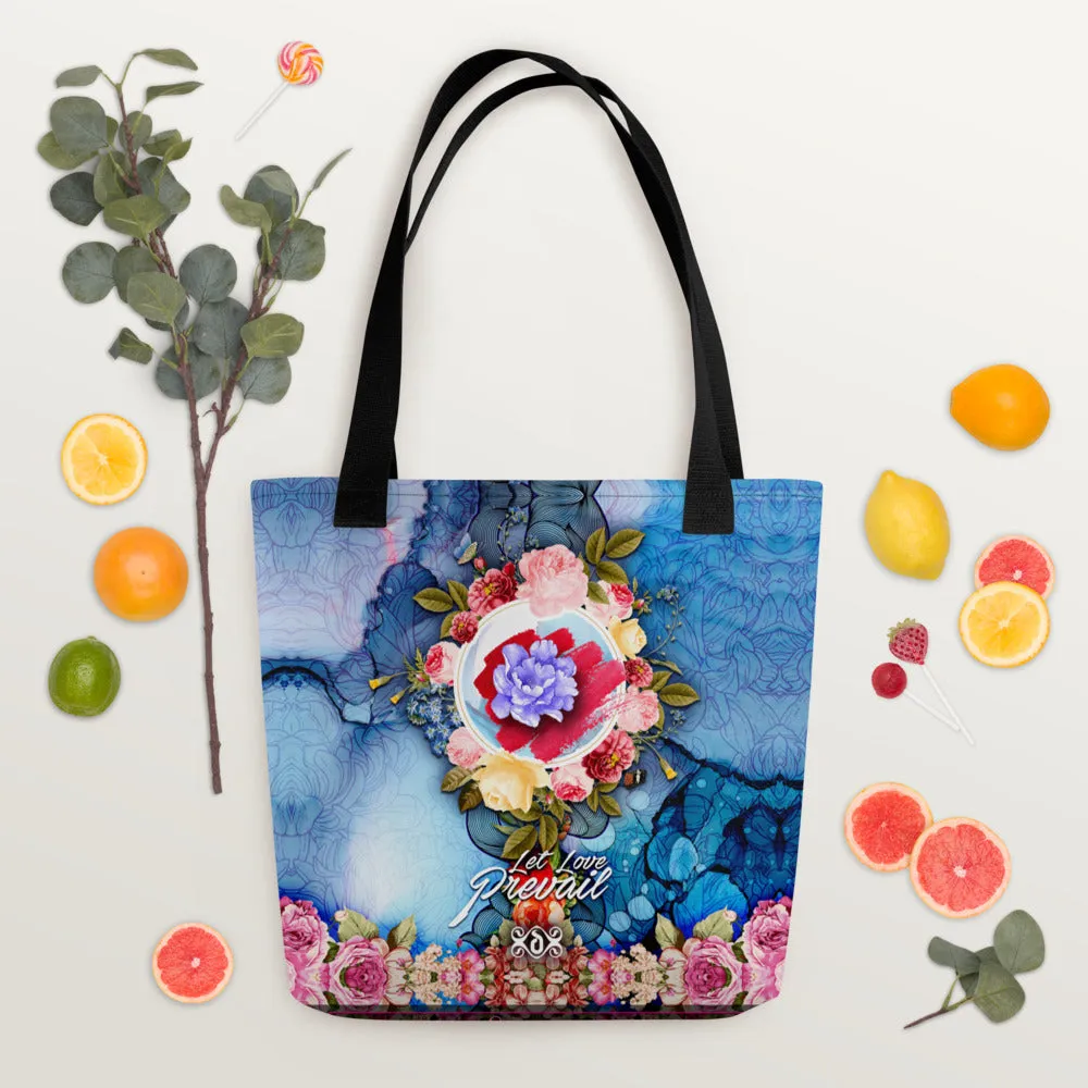 Carry Love Everywhere in This Floral Tote Bag Sustainable Canvas Beach Bag Blue Floral Handbag | LLP01