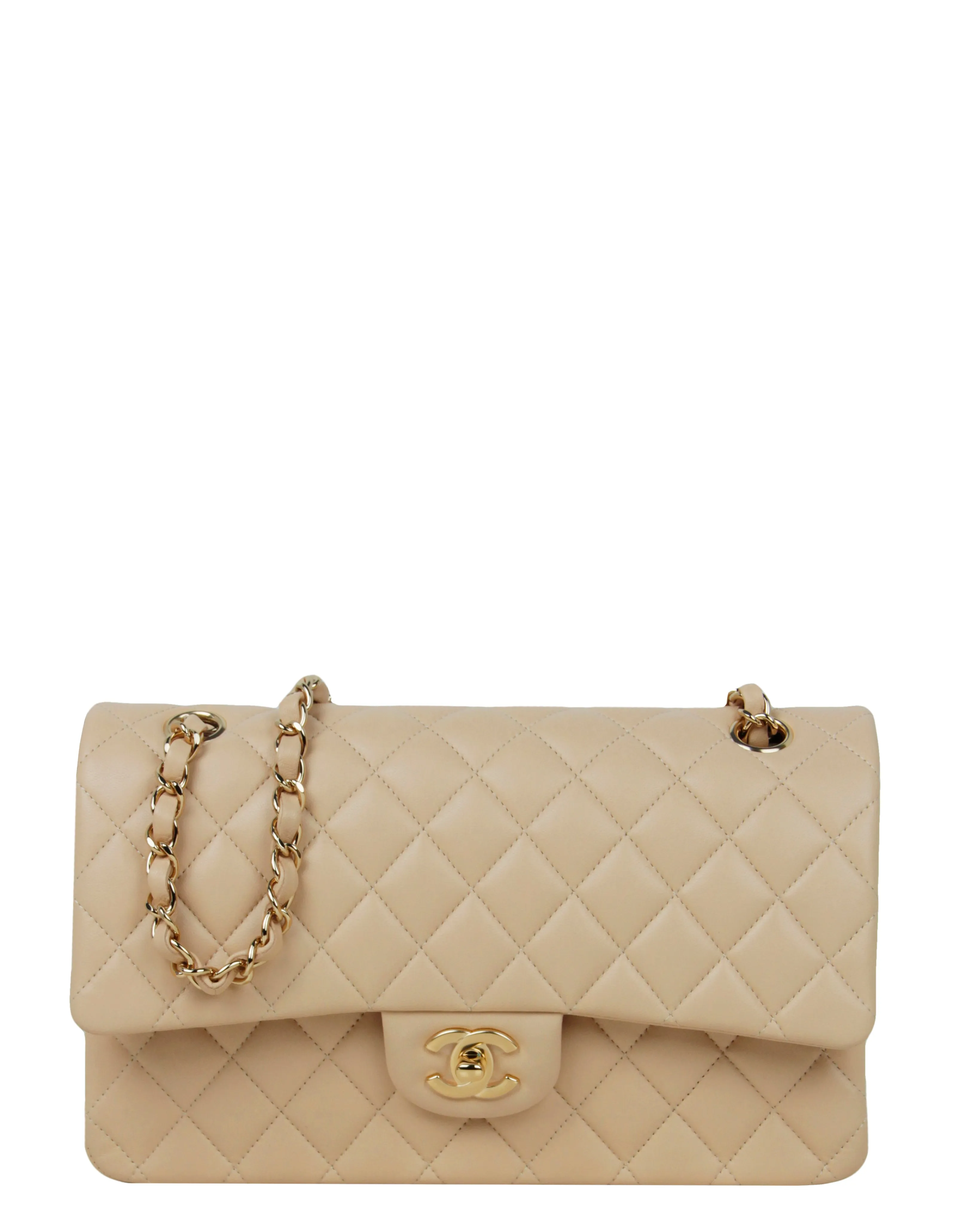 Chanel Beige Lambskin Medium Double Flap GHW