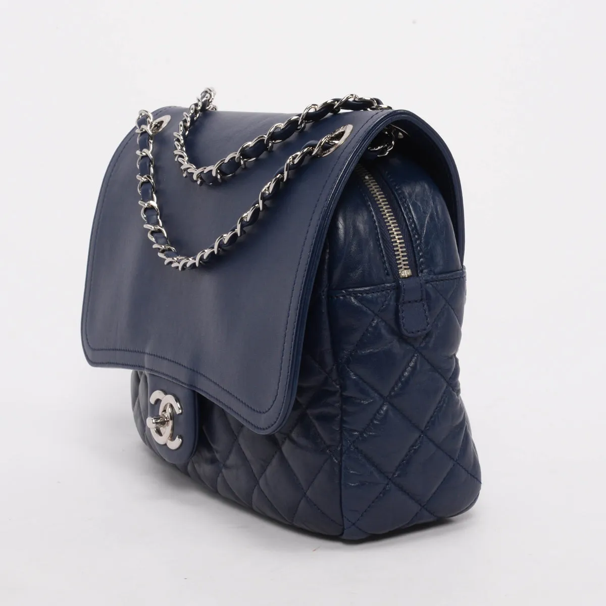 Chanel Blue Calfskin In The Mix Single Flap Bag