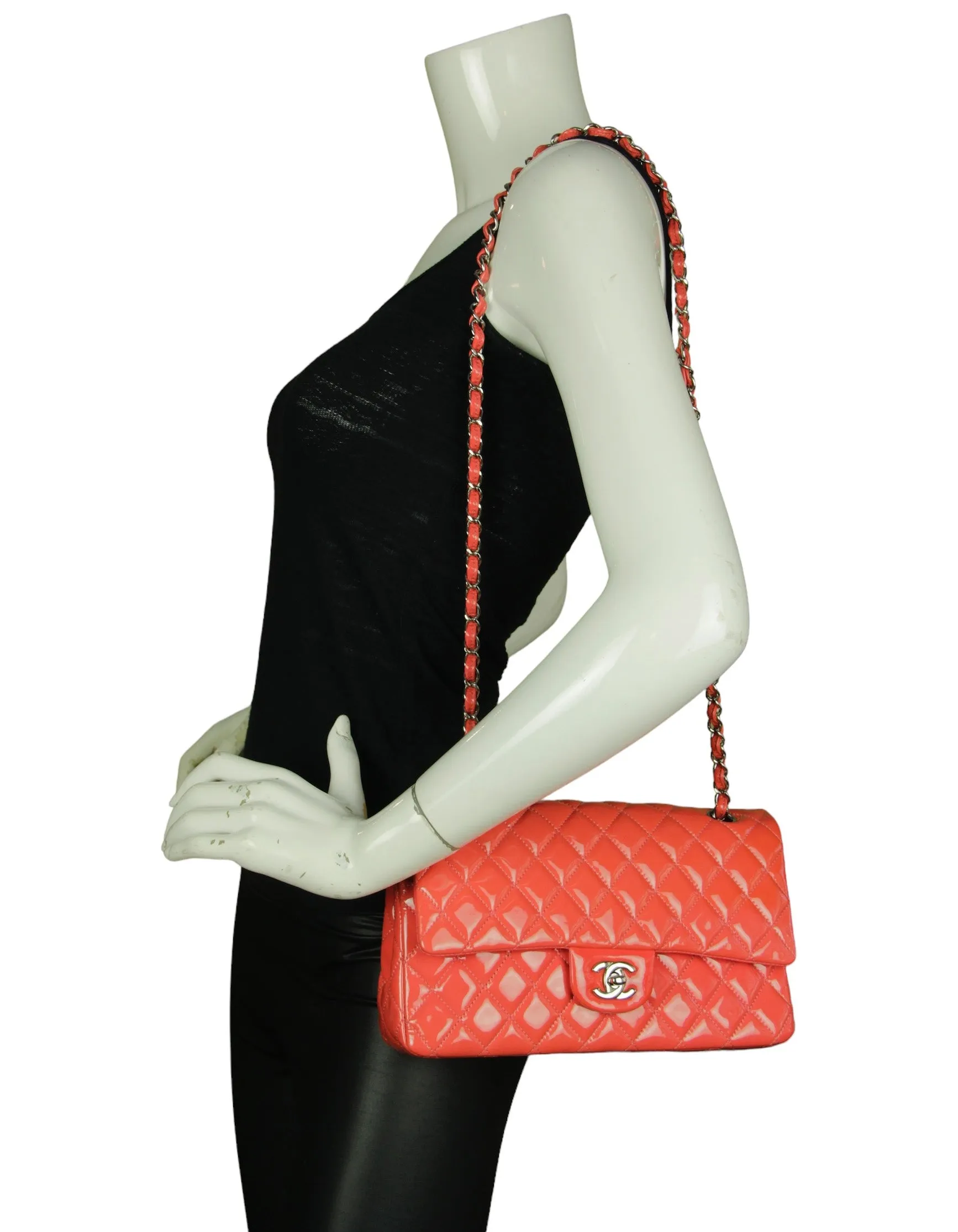 Chanel Coral Patent Leather Medium Double Flap