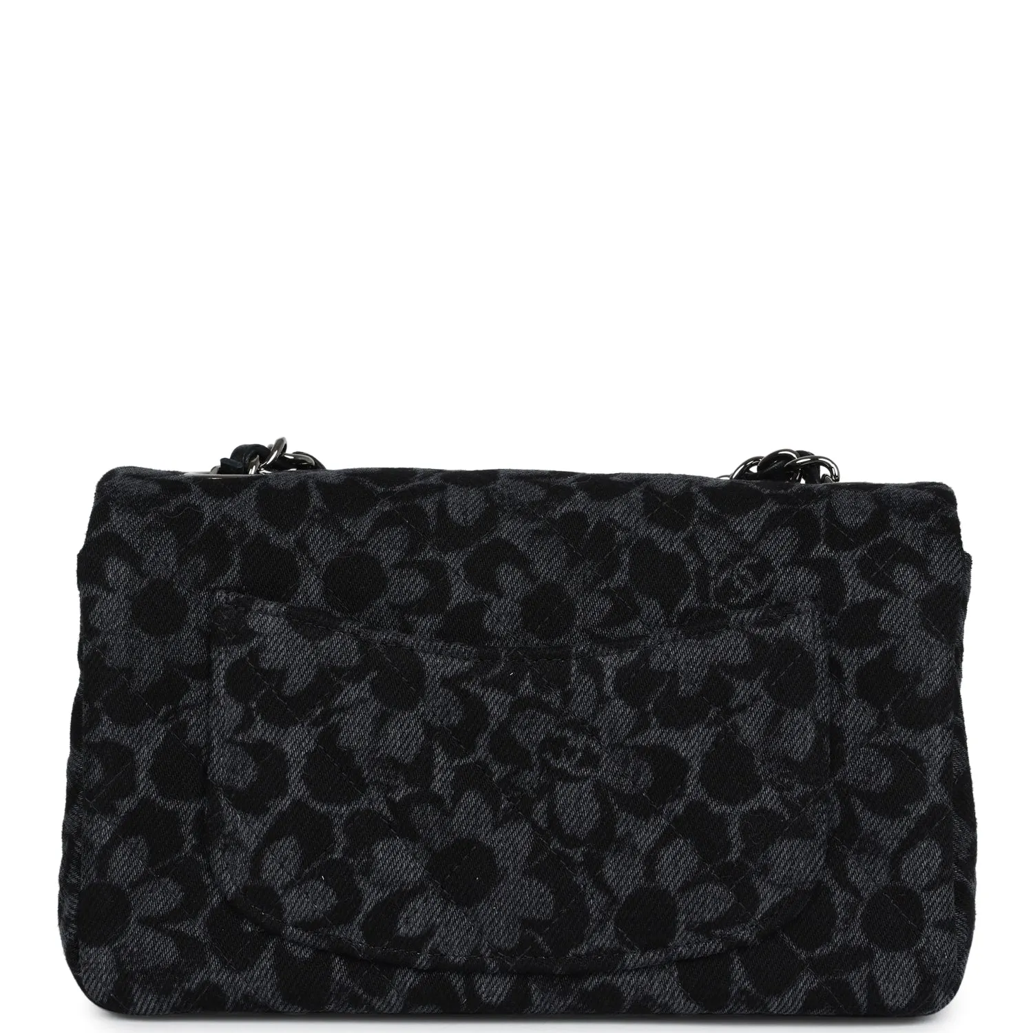 Chanel Mini Rectangular Flap Black and Dark Blue Printed Denim Ruthenium Hardware