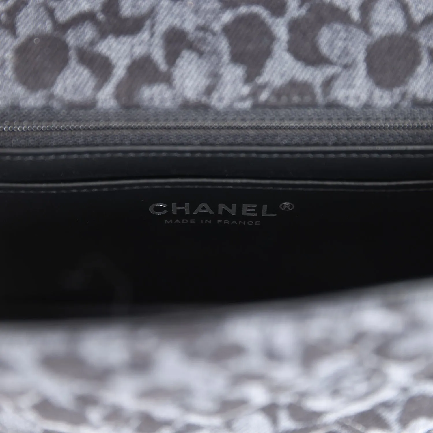 Chanel Mini Rectangular Flap Black and Dark Blue Printed Denim Ruthenium Hardware