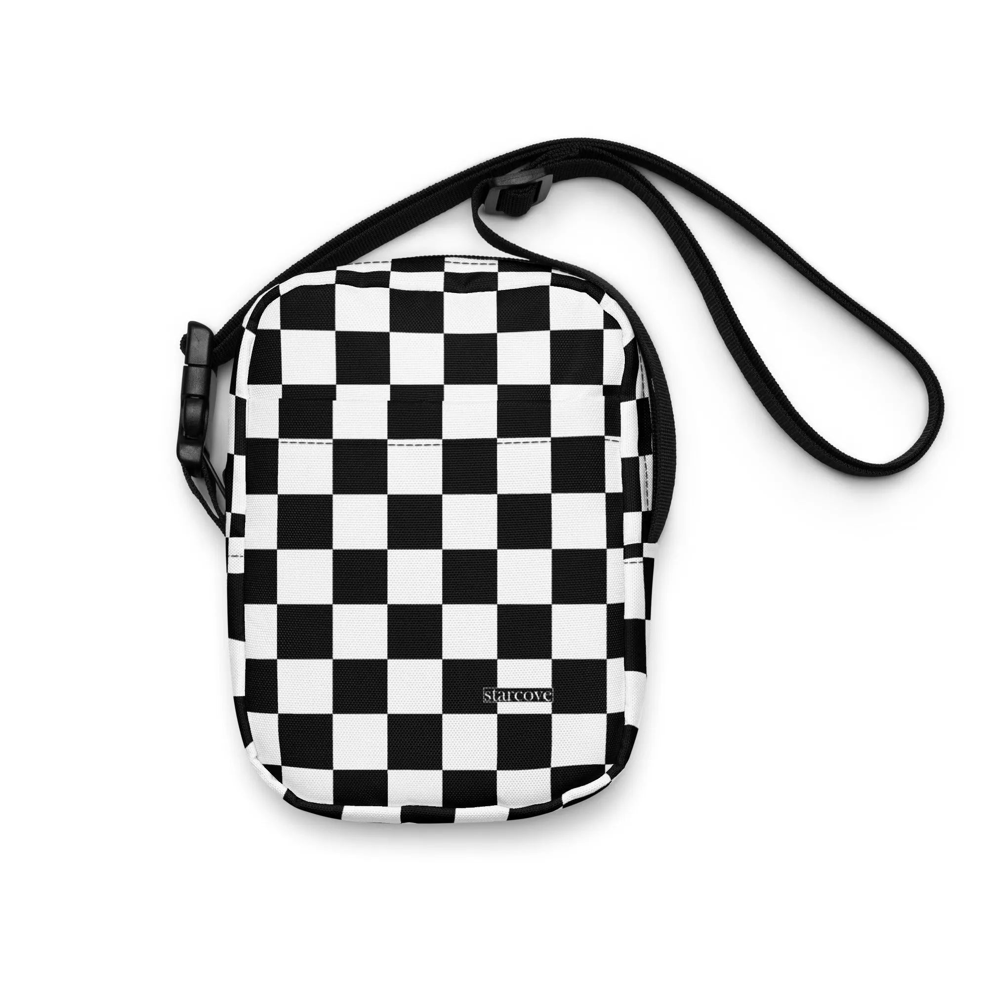 Checkered Crossbody Bag Purse, Black White Check Women Men Phone Small Handbag Shoulder Zipper Ladies Zip Strap Designer Summer Cross Body