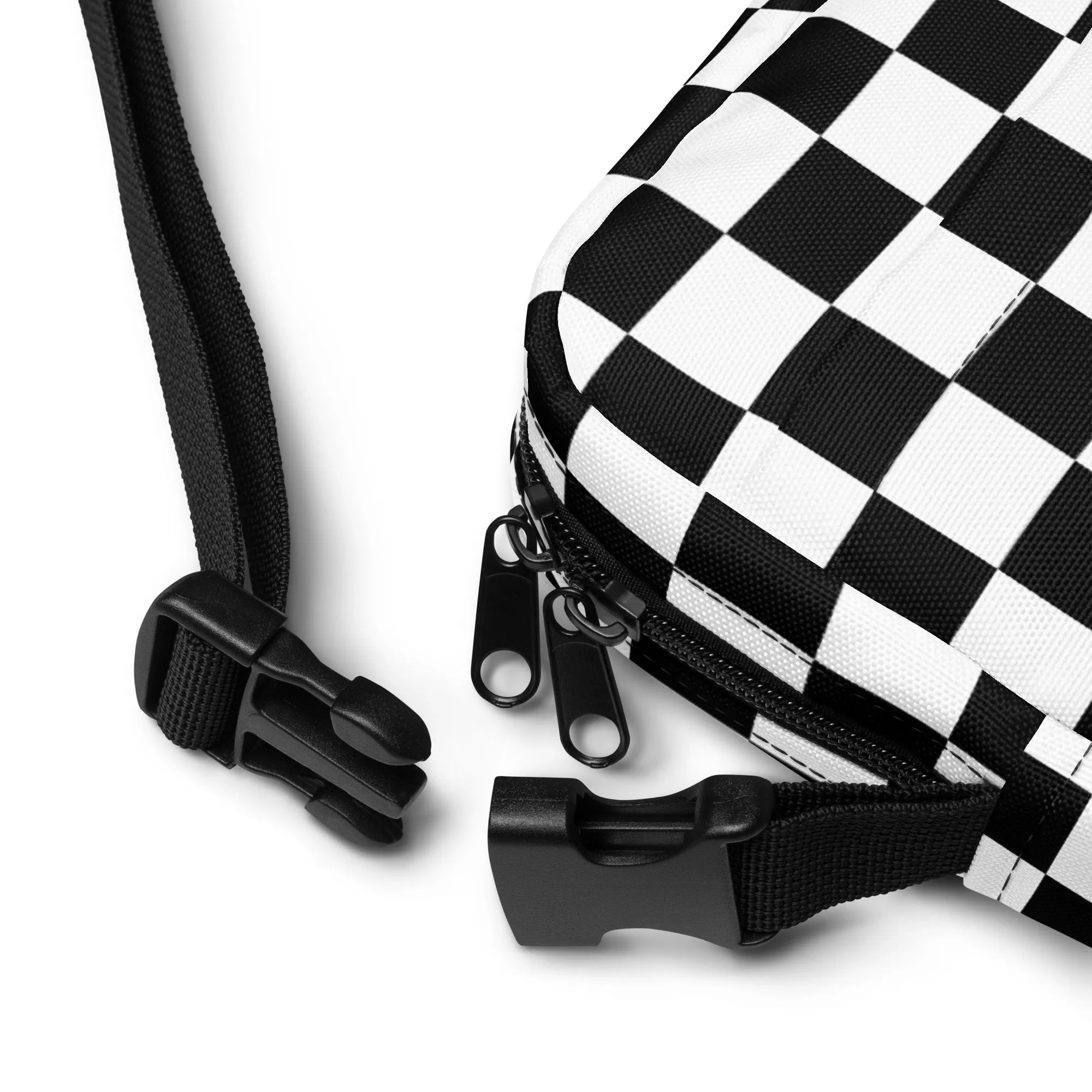 Checkered Crossbody Bag Purse, Black White Check Women Men Phone Small Handbag Shoulder Zipper Ladies Zip Strap Designer Summer Cross Body