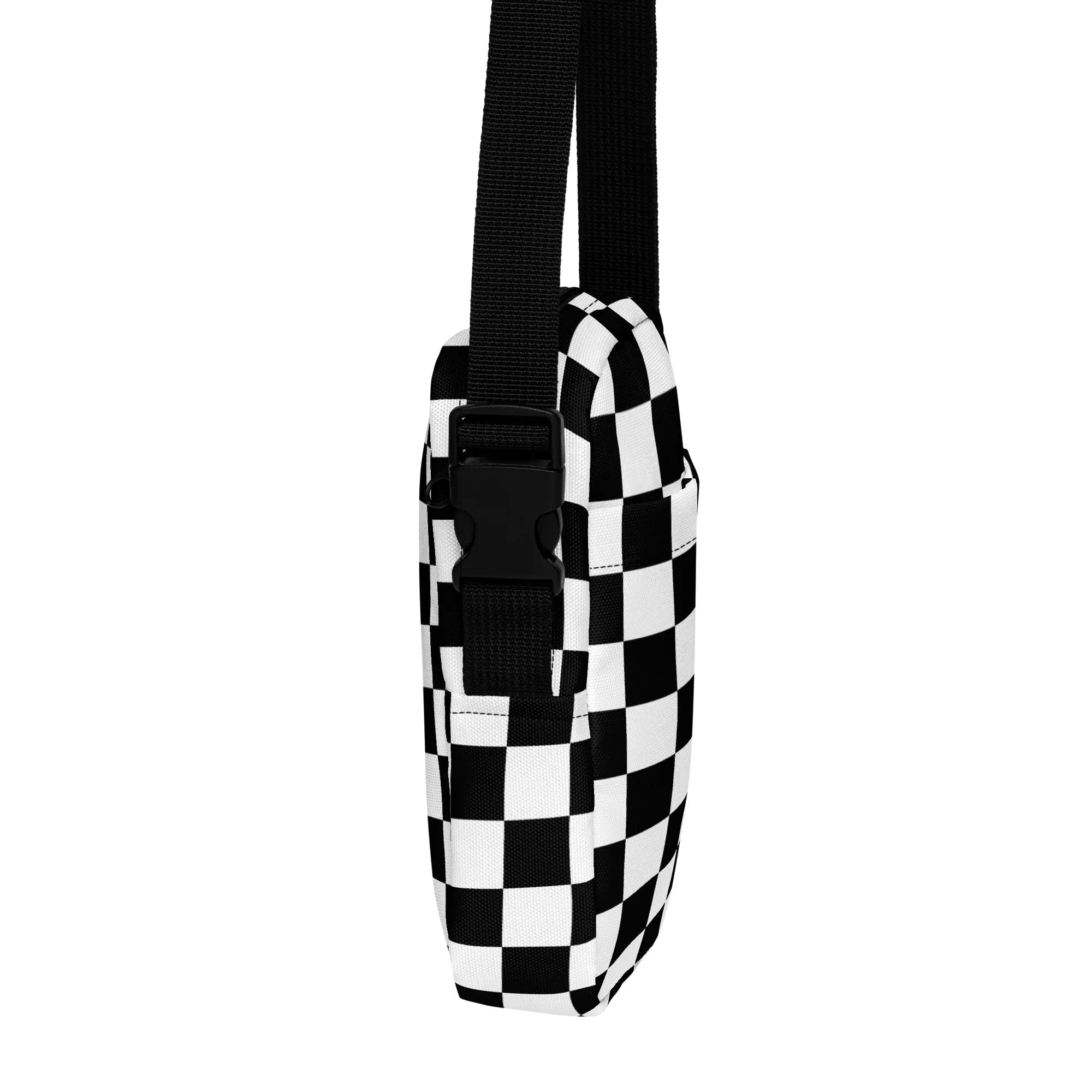 Checkered Crossbody Bag Purse, Black White Check Women Men Phone Small Handbag Shoulder Zipper Ladies Zip Strap Designer Summer Cross Body