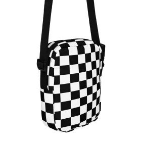 Checkered Crossbody Bag Purse, Black White Check Women Men Phone Small Handbag Shoulder Zipper Ladies Zip Strap Designer Summer Cross Body