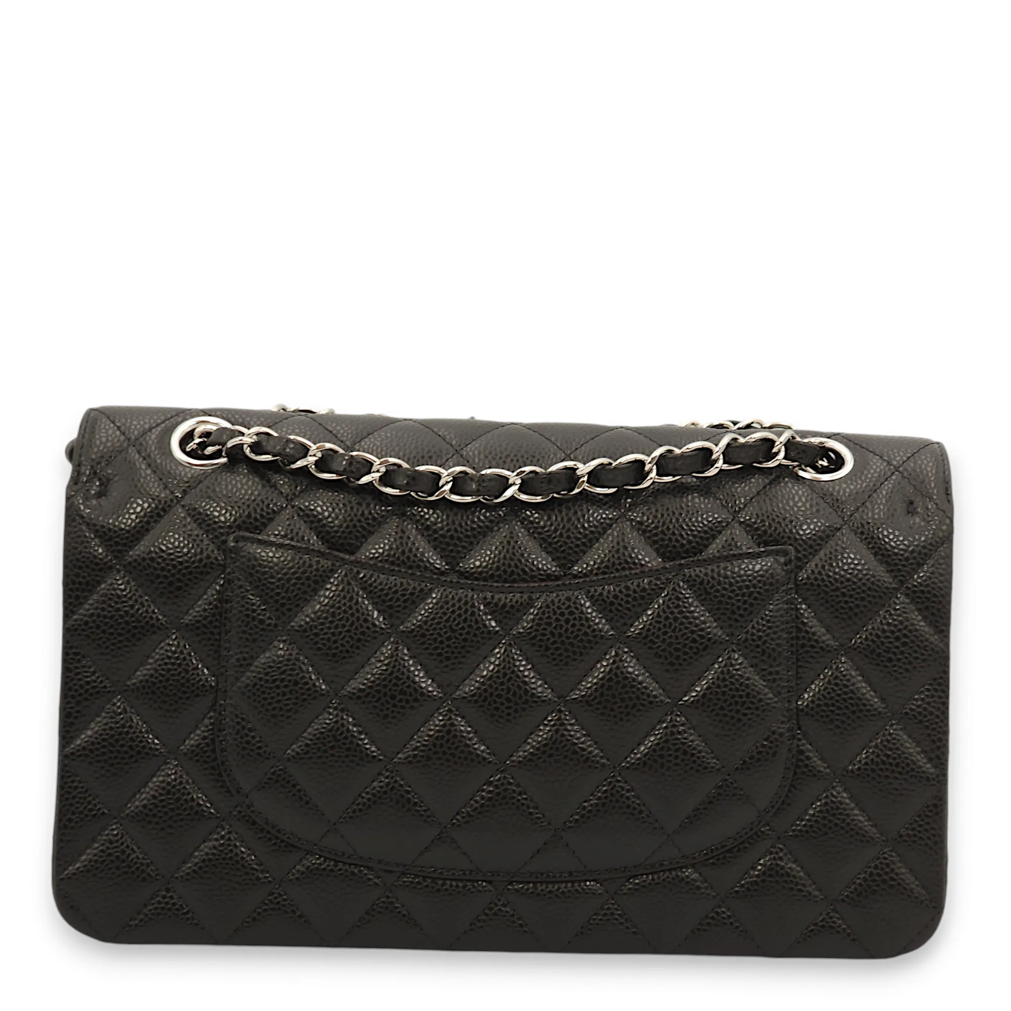 Classic Double Flap Medium Black Shoulder Bag in Caviar Leather, Palladium hardware