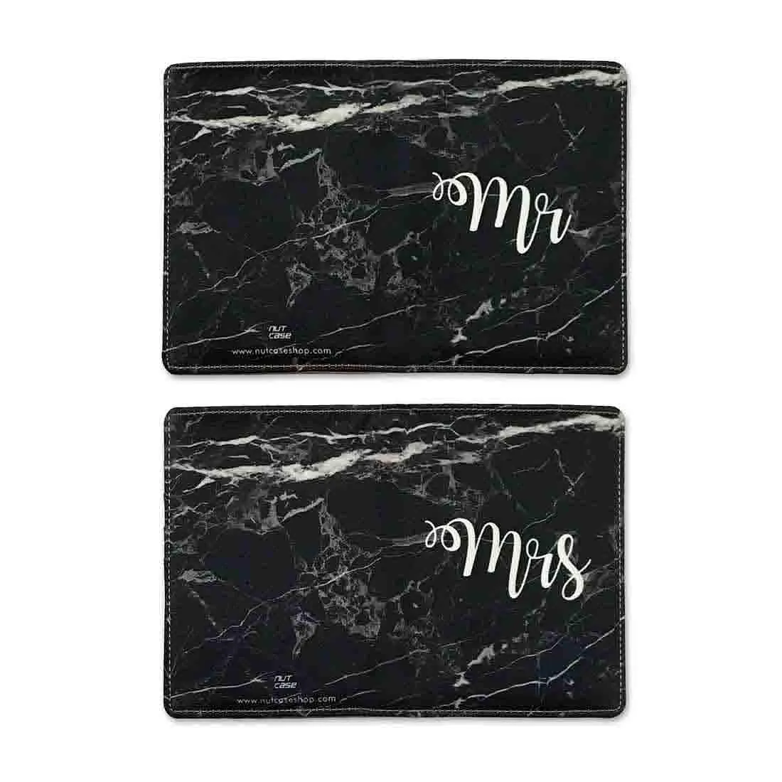 Couple Passport Cover Holder Leather Travel Wallet Case Designer Passport Cover - Black Marble