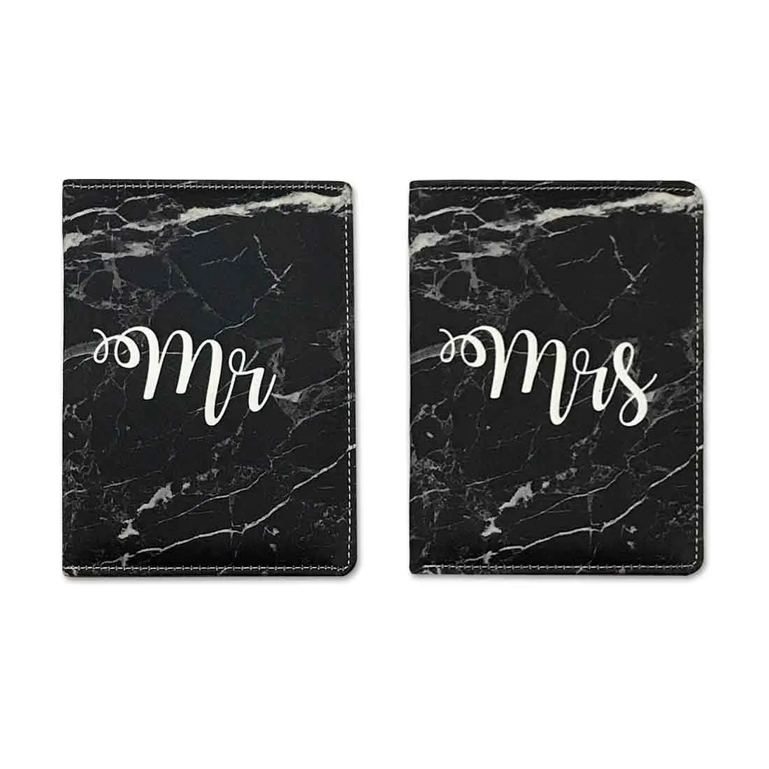 Couple Passport Cover Holder Leather Travel Wallet Case Designer Passport Cover - Black Marble