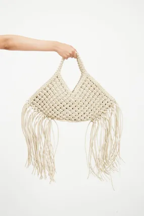 Cream Woven Fringe Basket Bag