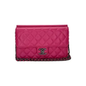 Crossing Times Medium Pink Crossbody Bag in Lambskin, Ruthenium hardware