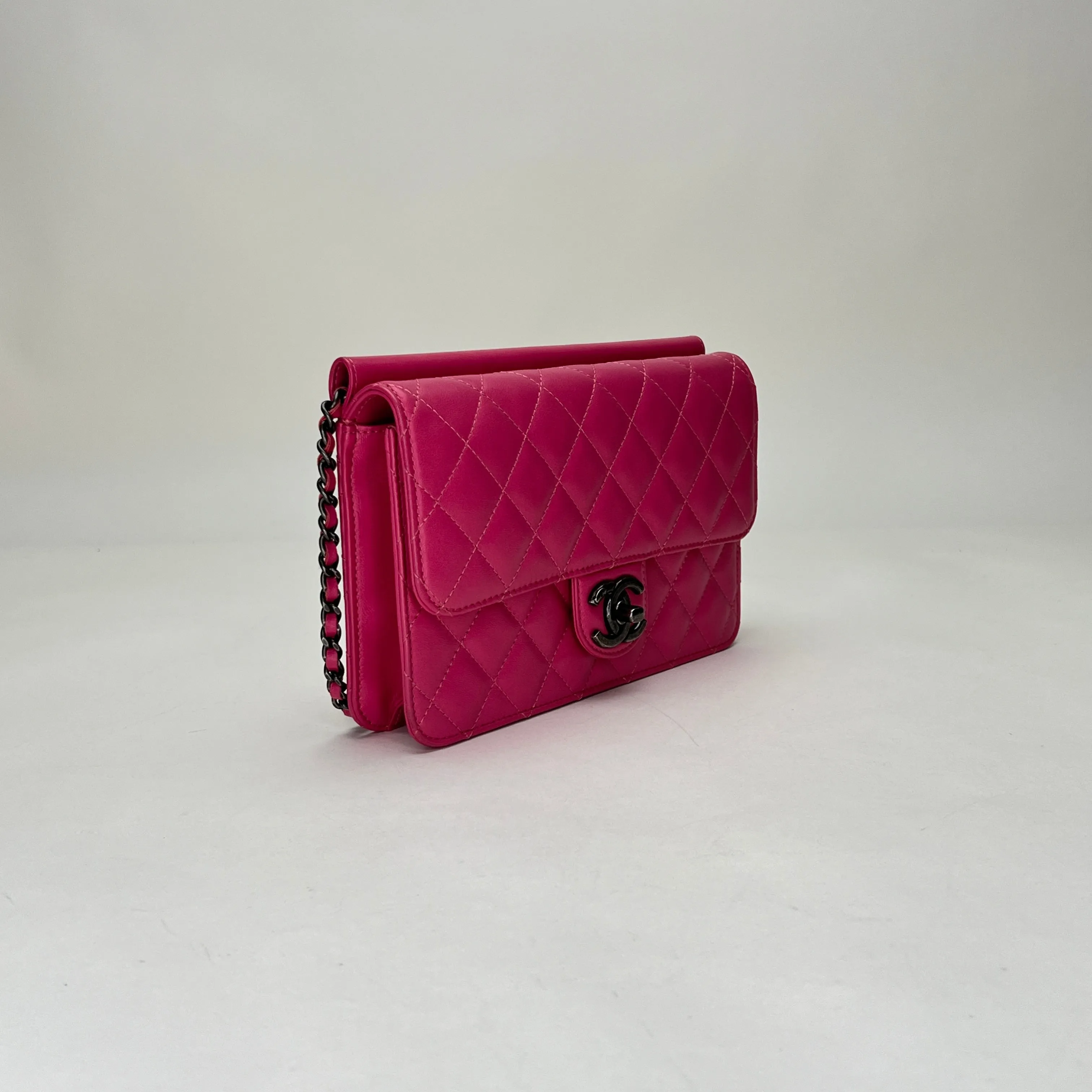 Crossing Times Medium Pink Crossbody Bag in Lambskin, Ruthenium hardware