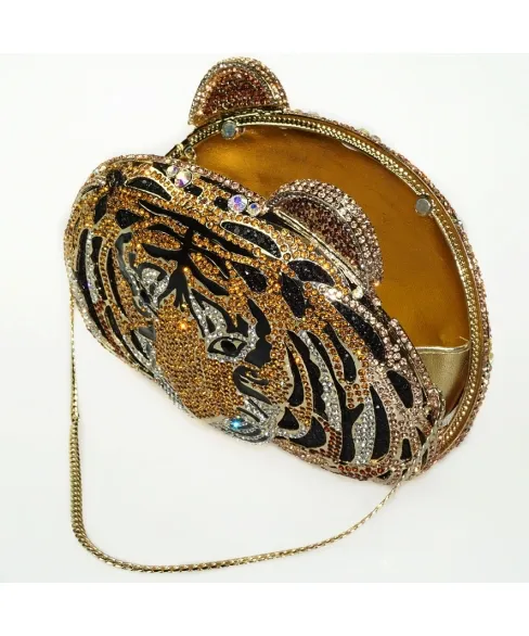 Crystal Embellished Tiger Head Evening Clutch