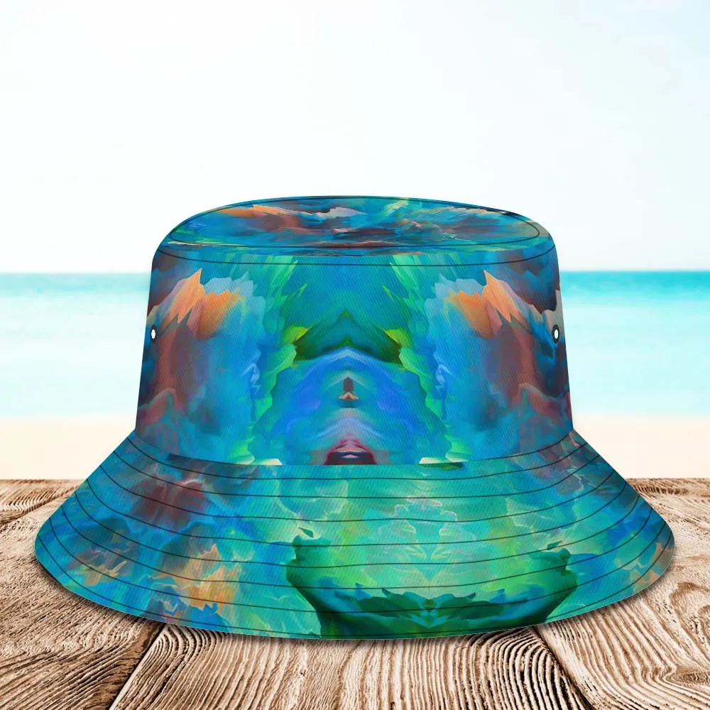 Custom Face Bucket Hat Unisex Personalised Wide Brim Outdoor Summer Hats Dark Green Abstract Texture