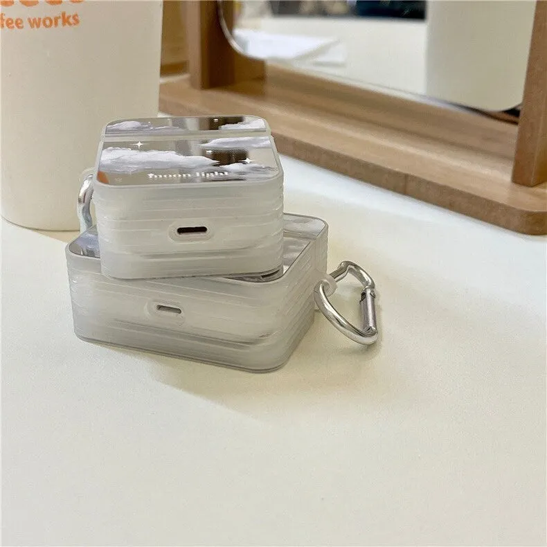 Cute Electroplated Silver White Cloud Print Protective Shockproof Cover AirPods Case   Silver Carabiner for AirPods 1 2 3 Pro 2 Generation