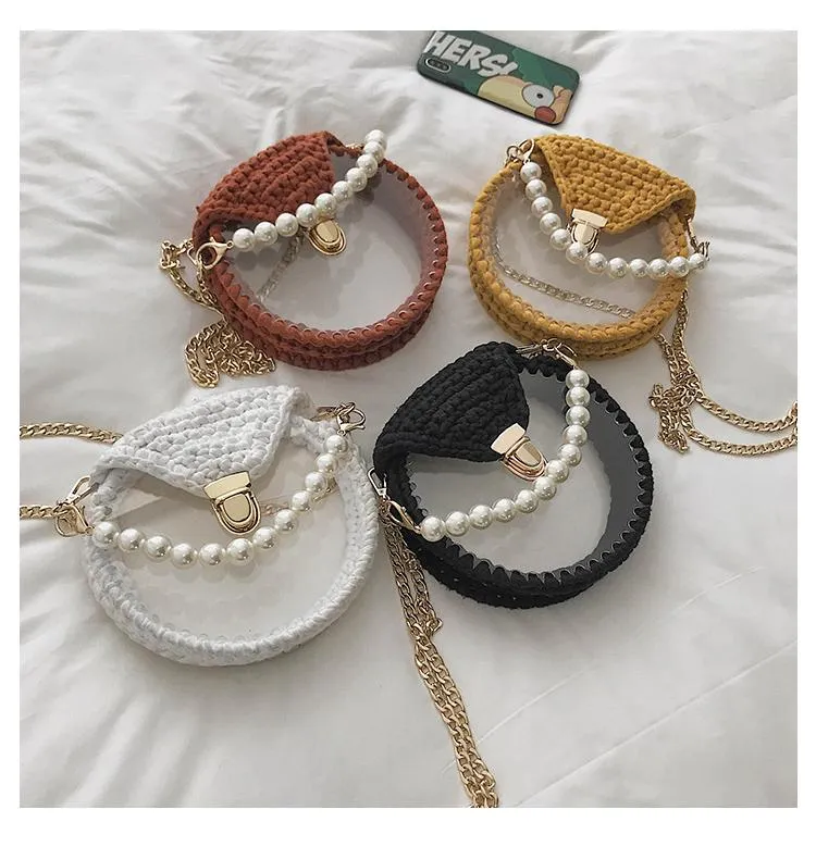 Cute Round Yellow(Flap) Crochet Crossbody Purse PMMA Crochet Shoulder Round Handbag for Girl Circle Crochet Crossbody Purses