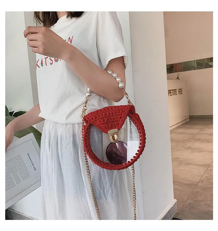 Cute Round Yellow(Flap) Crochet Crossbody Purse PMMA Crochet Shoulder Round Handbag for Girl Circle Crochet Crossbody Purses