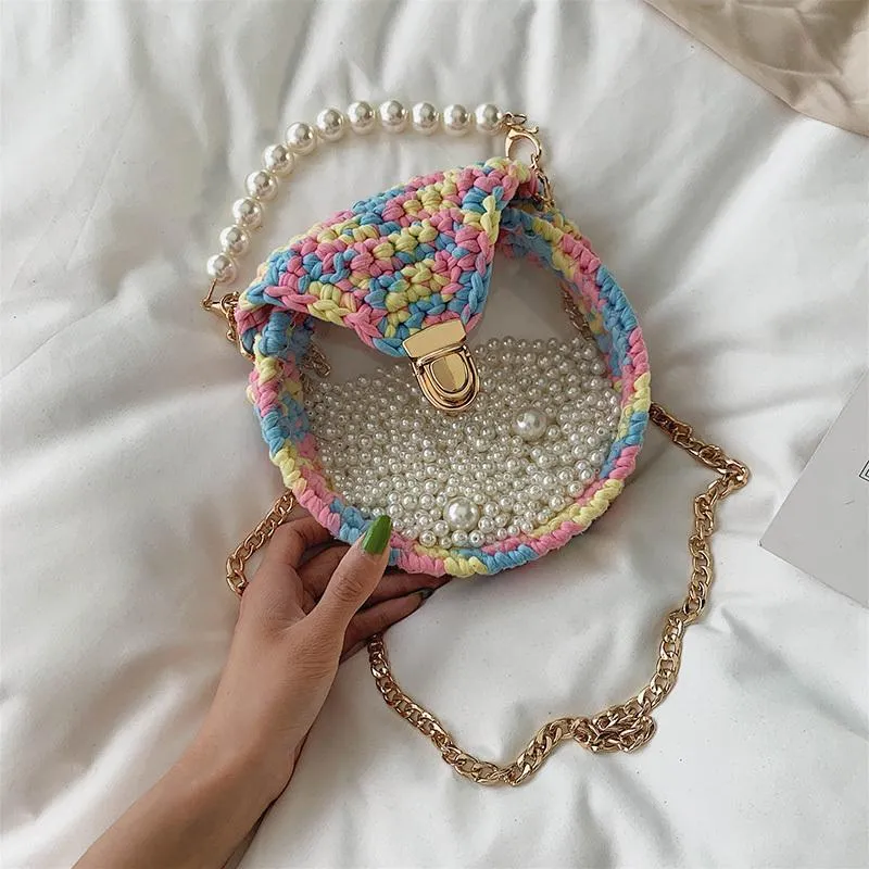 Cute Round Yellow(Flap) Crochet Crossbody Purse PMMA Crochet Shoulder Round Handbag for Girl Circle Crochet Crossbody Purses