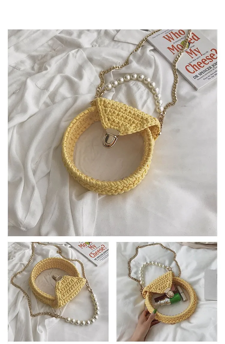 Cute Round Yellow(Flap) Crochet Crossbody Purse PMMA Crochet Shoulder Round Handbag for Girl Circle Crochet Crossbody Purses