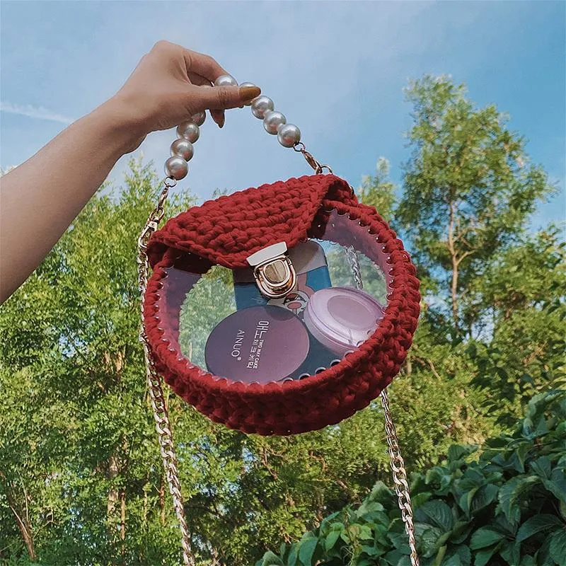 Cute Round Yellow(Flap) Crochet Crossbody Purse PMMA Crochet Shoulder Round Handbag for Girl Circle Crochet Crossbody Purses