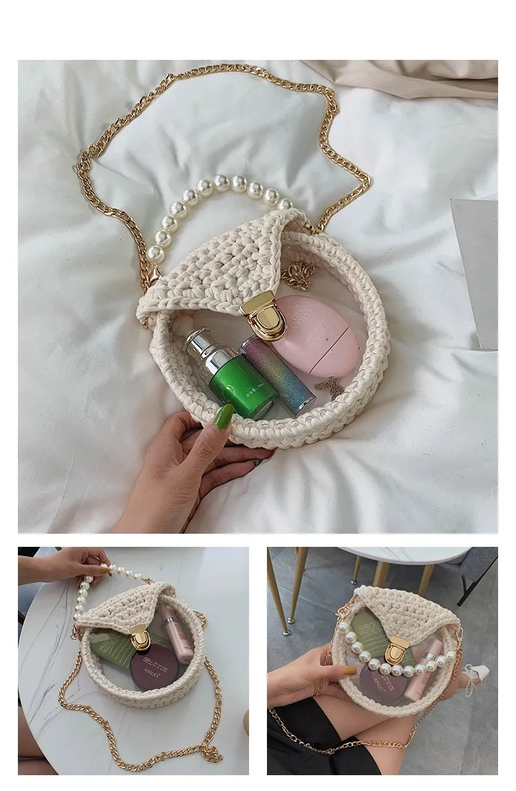 Cute Round Yellow(Flap) Crochet Crossbody Purse PMMA Crochet Shoulder Round Handbag for Girl Circle Crochet Crossbody Purses