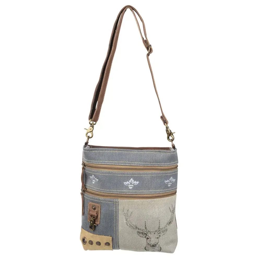 Deer Head & Mixed Fabrics Crossbody Bag