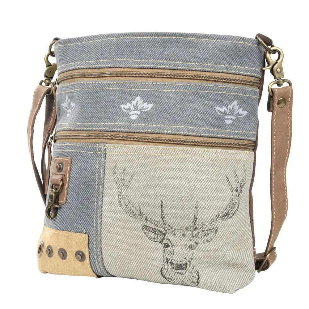 Deer Head & Mixed Fabrics Crossbody Bag