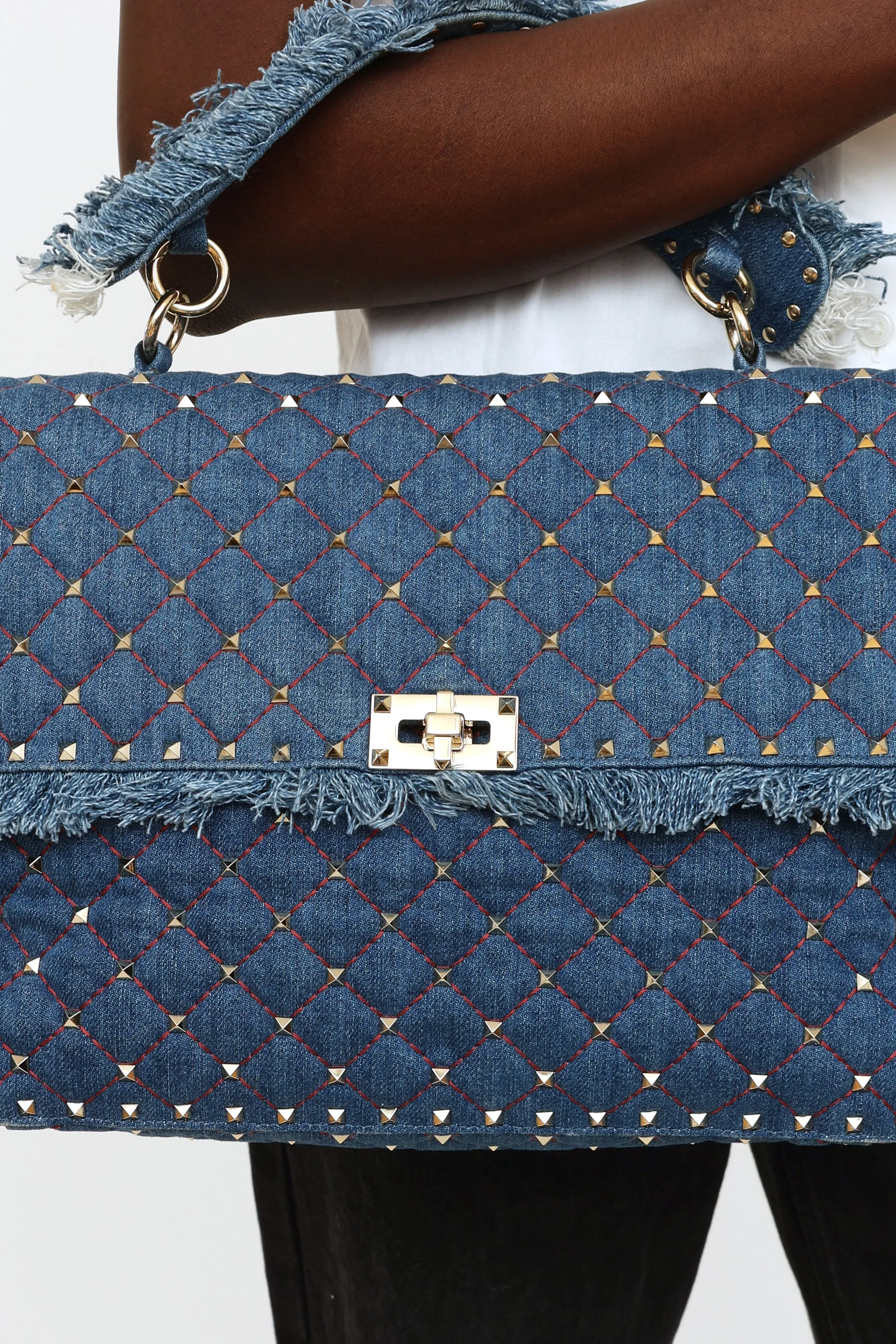 Denim Maxi Rockstud Spike Bag