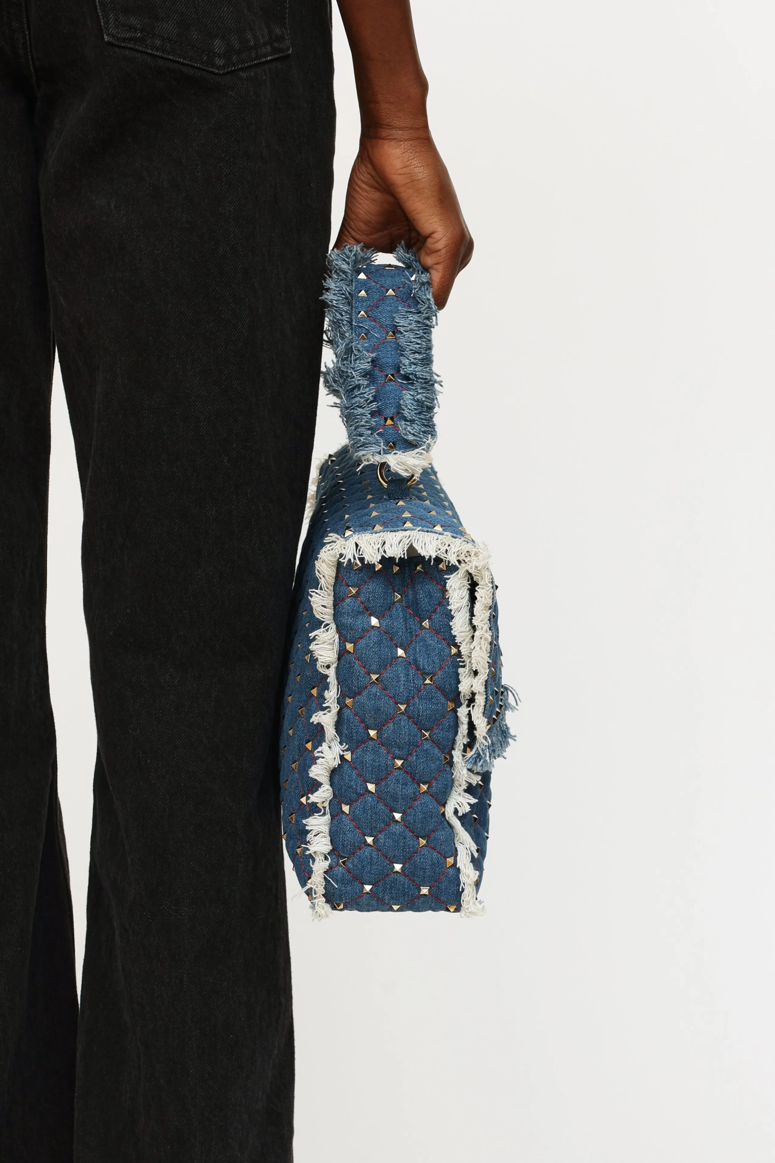 Denim Maxi Rockstud Spike Bag