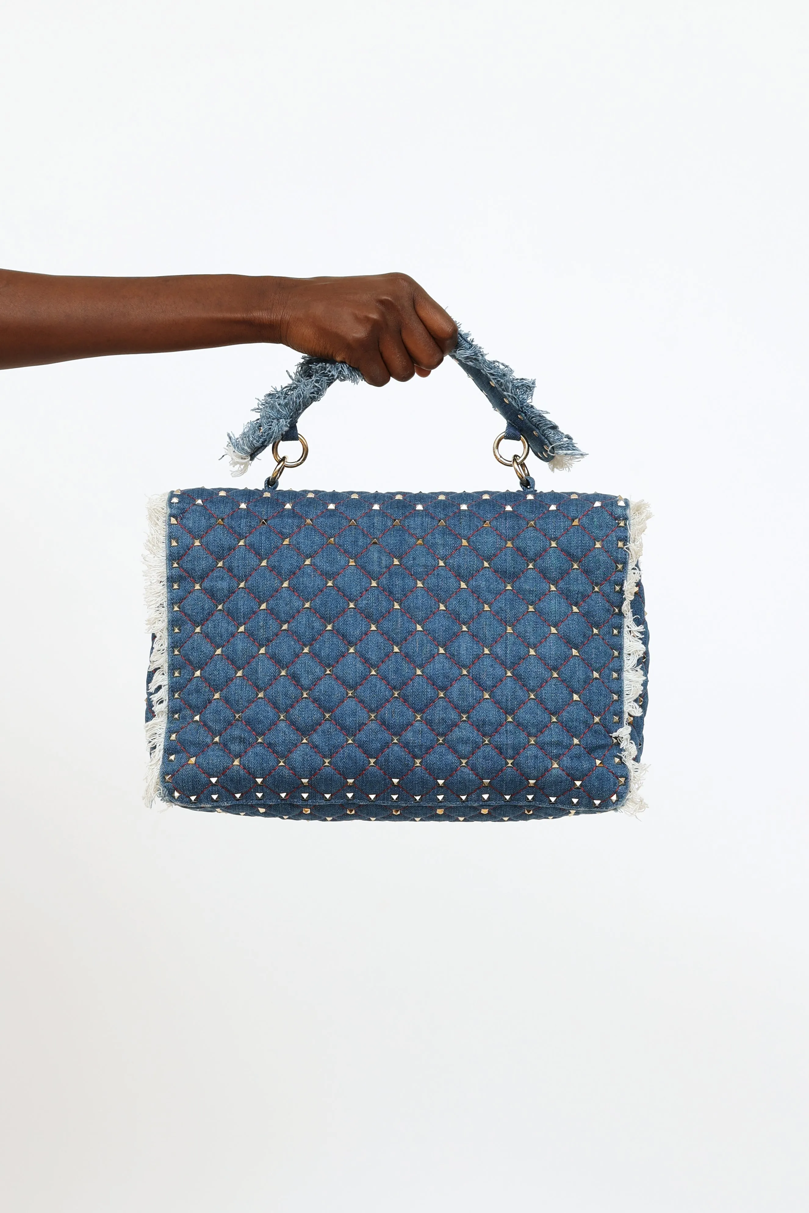 Denim Maxi Rockstud Spike Bag