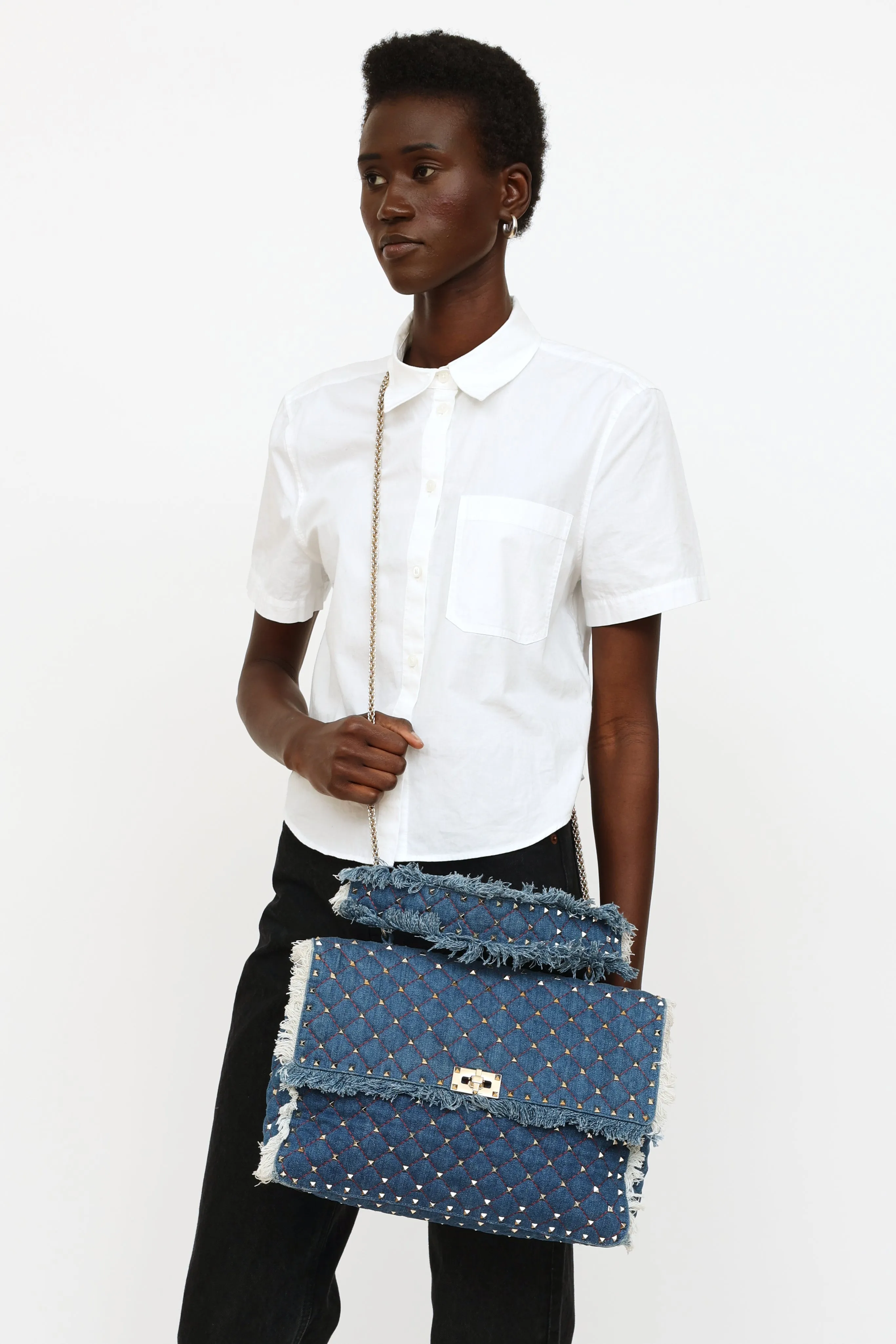 Denim Maxi Rockstud Spike Bag