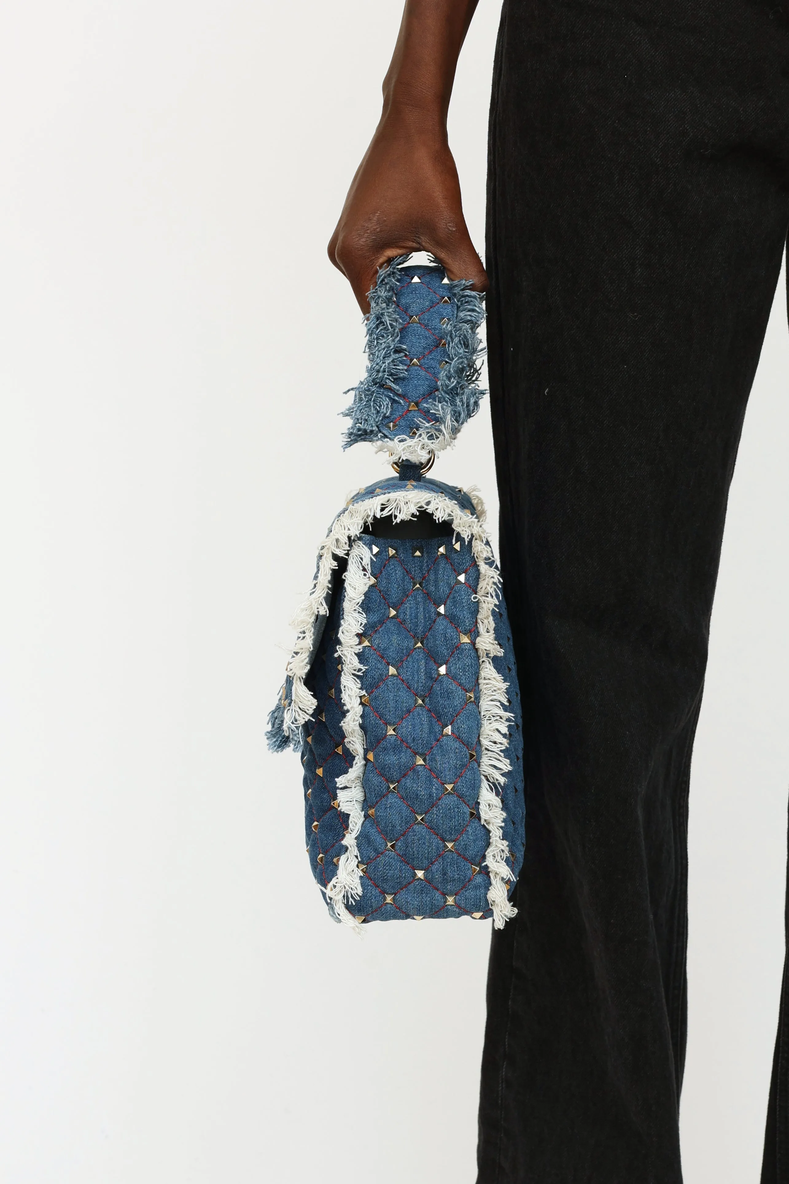 Denim Maxi Rockstud Spike Bag