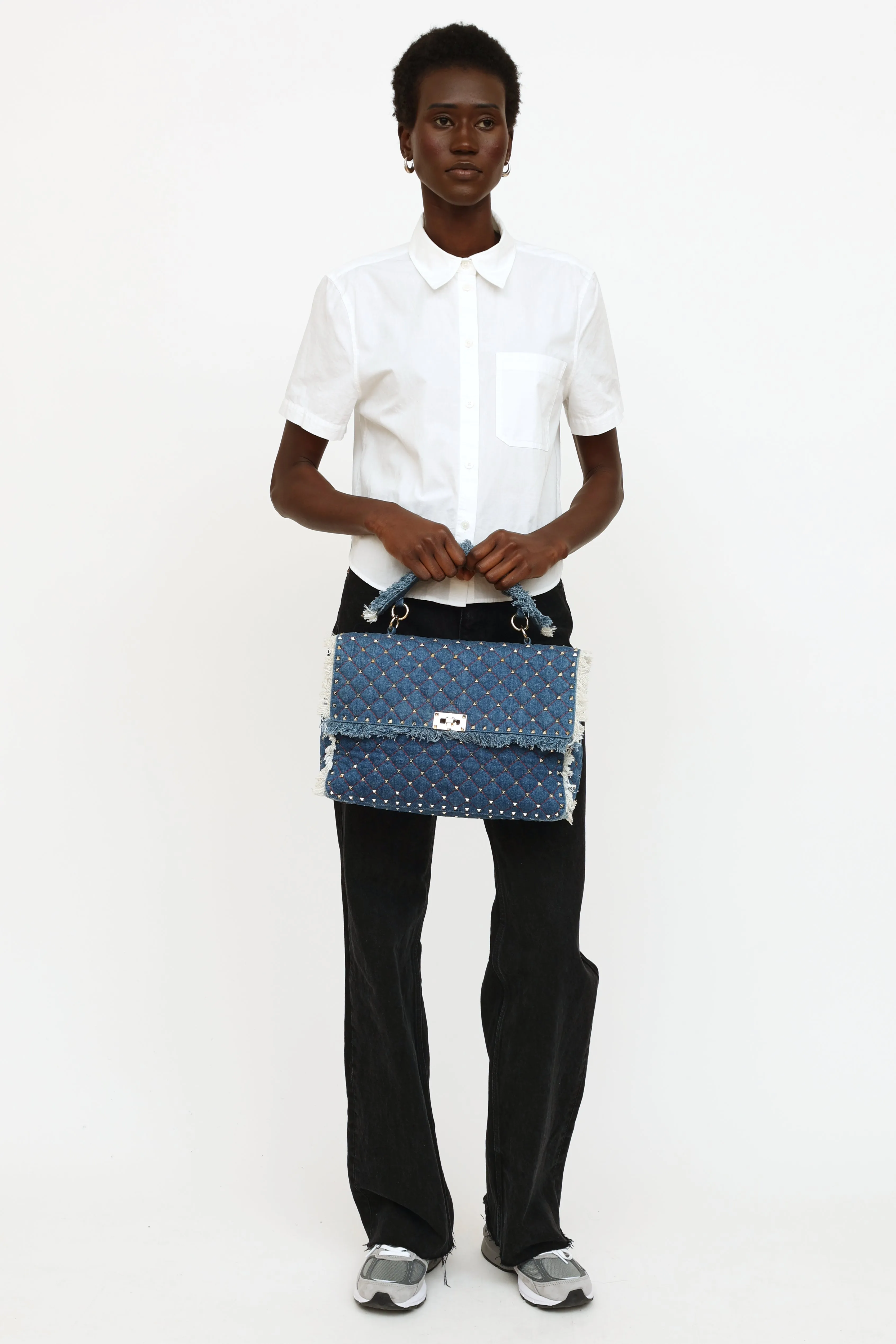 Denim Maxi Rockstud Spike Bag