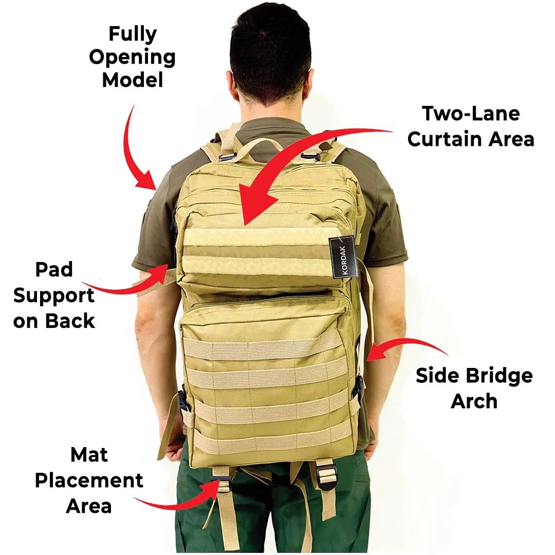 Deserton Camouflage Tactical Sports Backpack with Patch Area - 50 Liter Bag