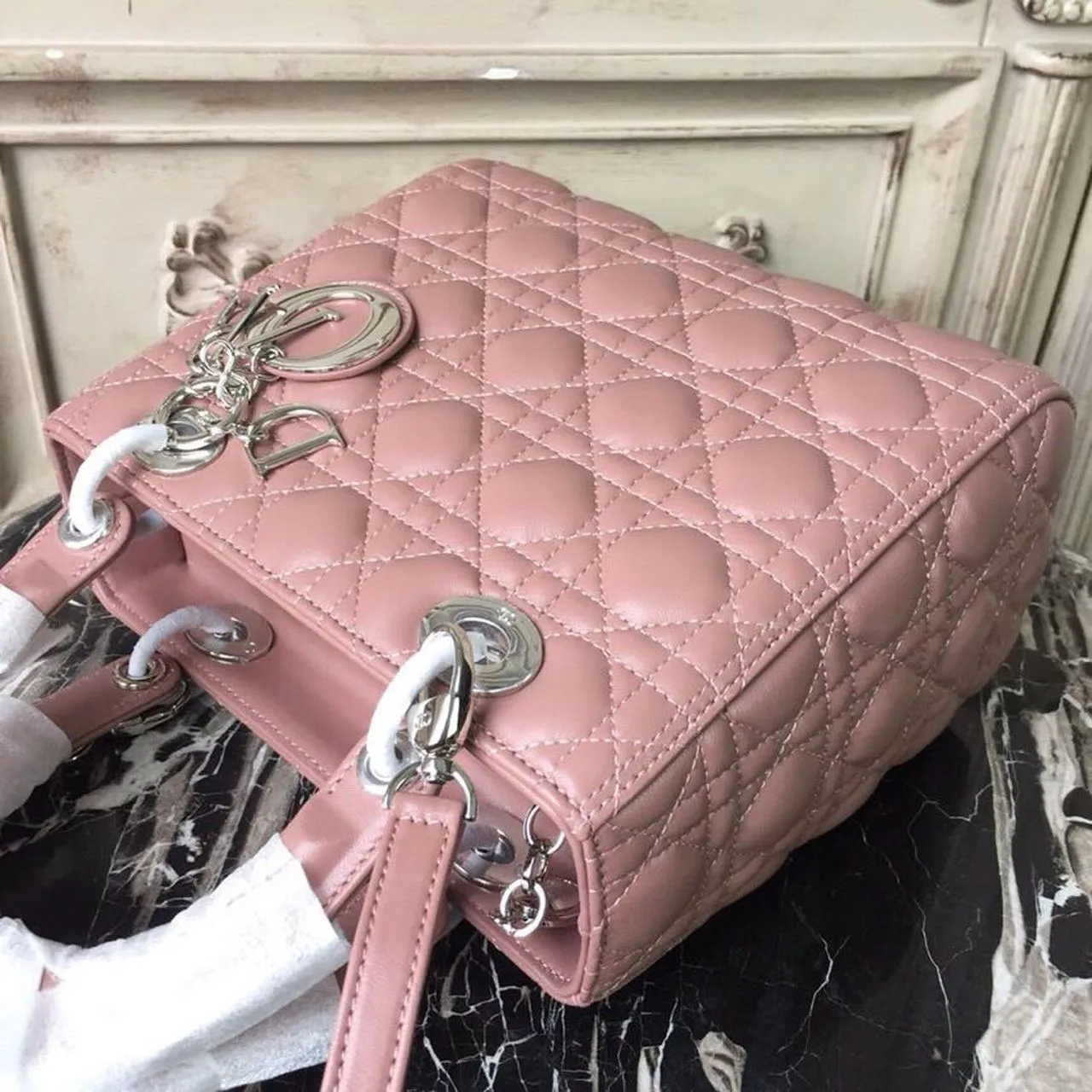 DI Medium Lady Bag Dusty Pink Silver Hardware For Women 24cm/9.5in CD