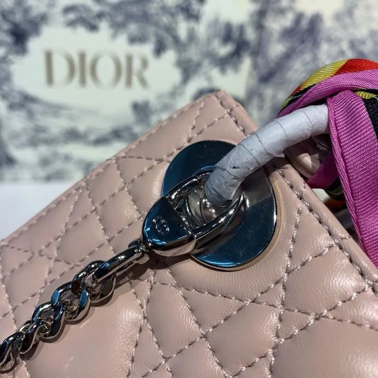 DI Mini Lady Bag with Chain and Embellished Bag Strap Silver Hardware Spring/Summer Collection, Pink, For Women Women’s Handbags, 18cm CD