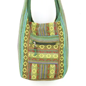 Diamond Pattern Canvas Sling Shoulder Bag - Green