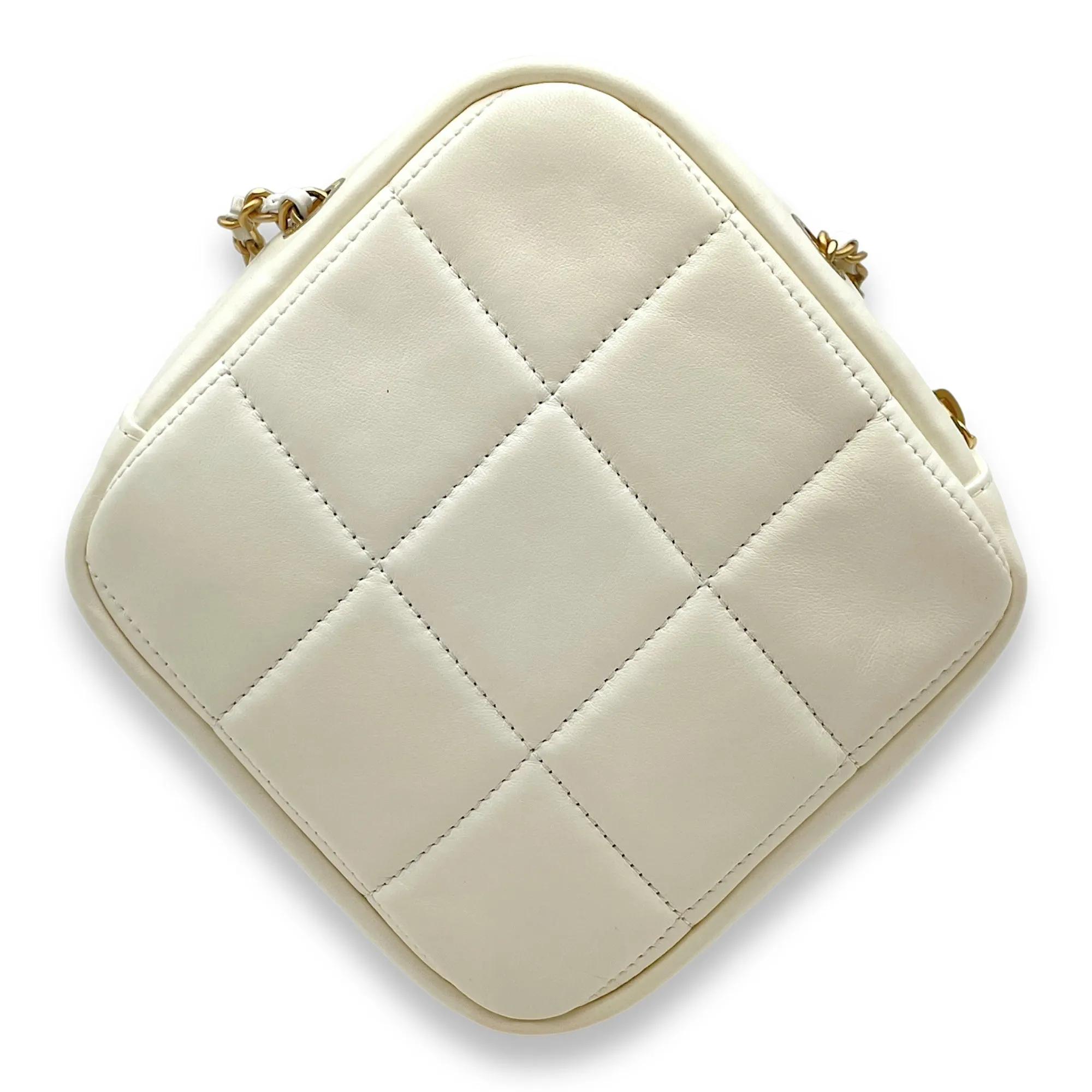 Diamond Quilted CC White Crossbody Bag in Lambskin, Gold hardware