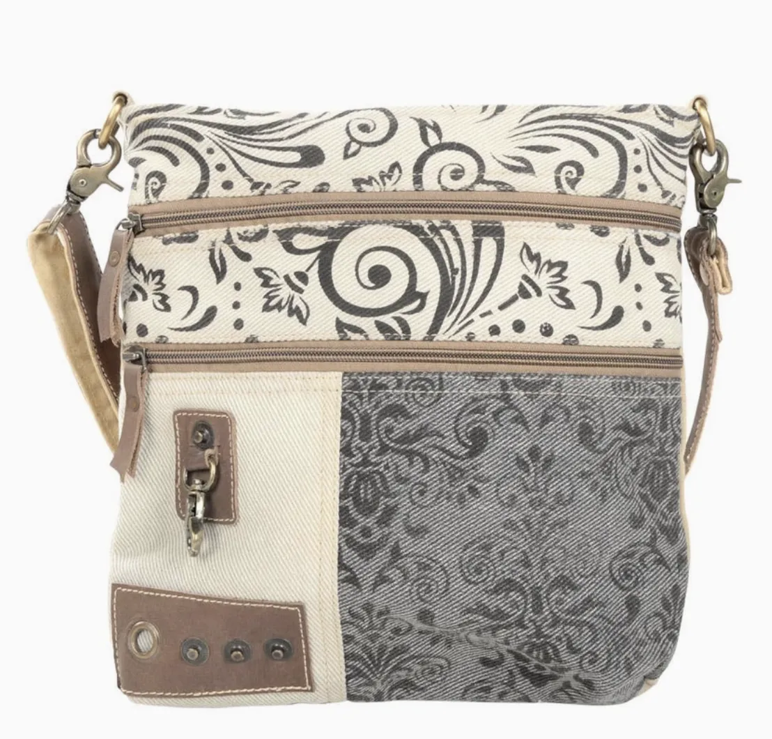 Double Zipper Floral Shoulder Bag