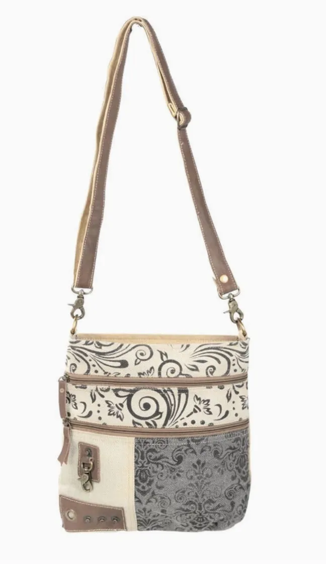 Double Zipper Floral Shoulder Bag