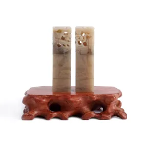 DRAGON AND PHOENIX - Chinese Signature Couple Seal Stone - Light Beige