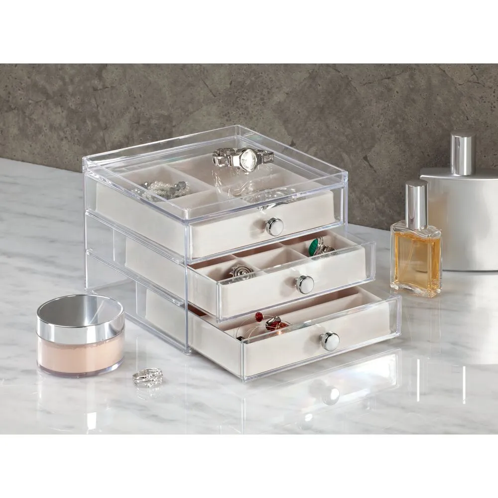 Drawers Jewelry Box - 3 Drawer Slim Clear/Ivory