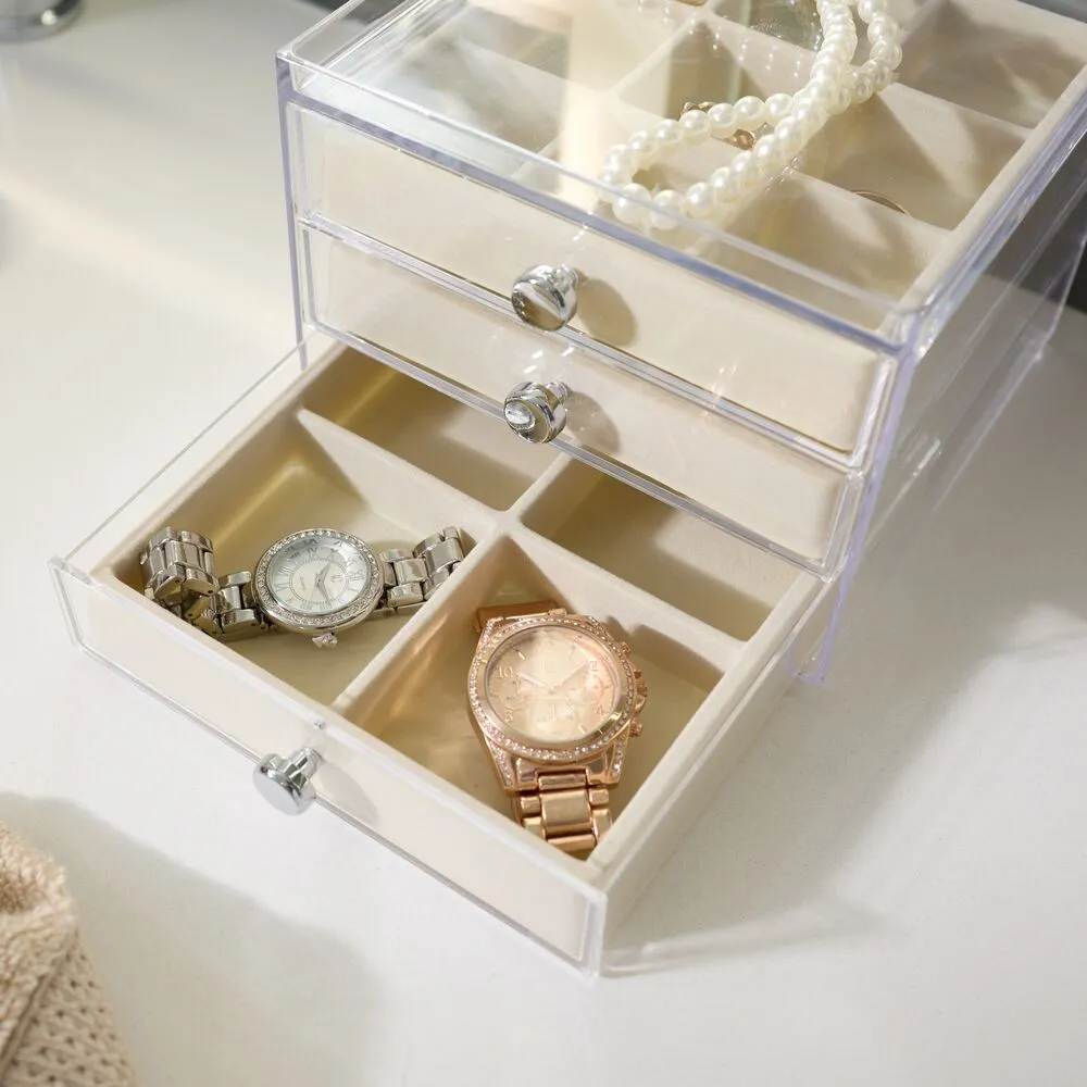 Drawers Jewelry Box - 3 Drawer Slim Clear/Ivory