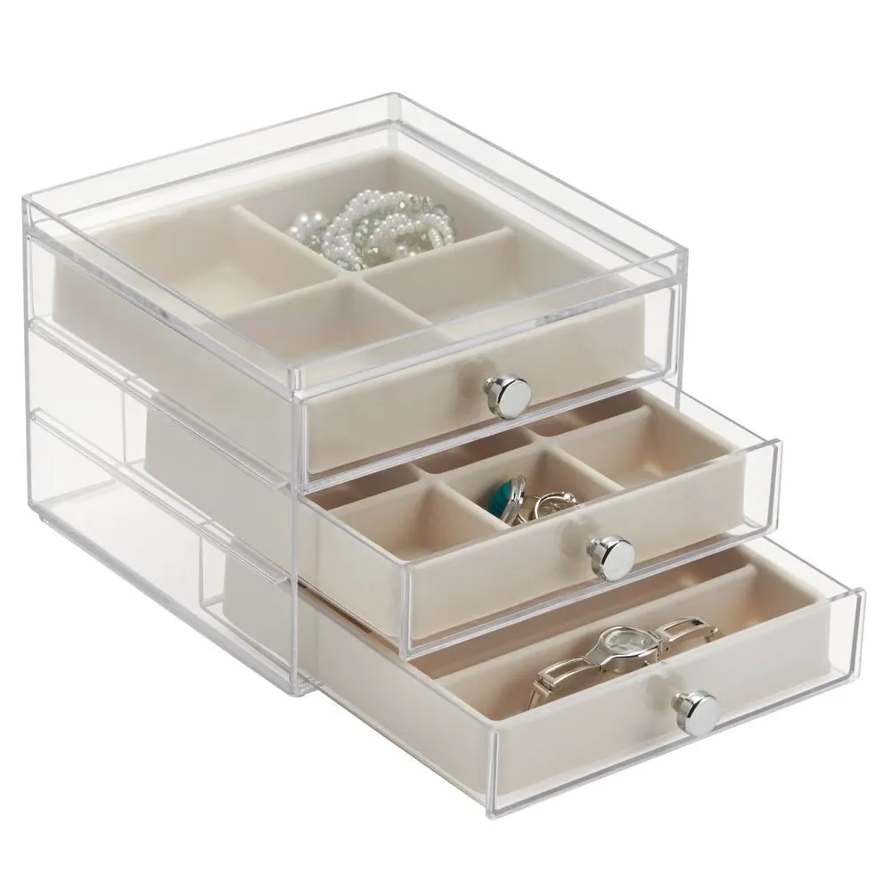 Drawers Jewelry Box - 3 Drawer Slim Clear/Ivory