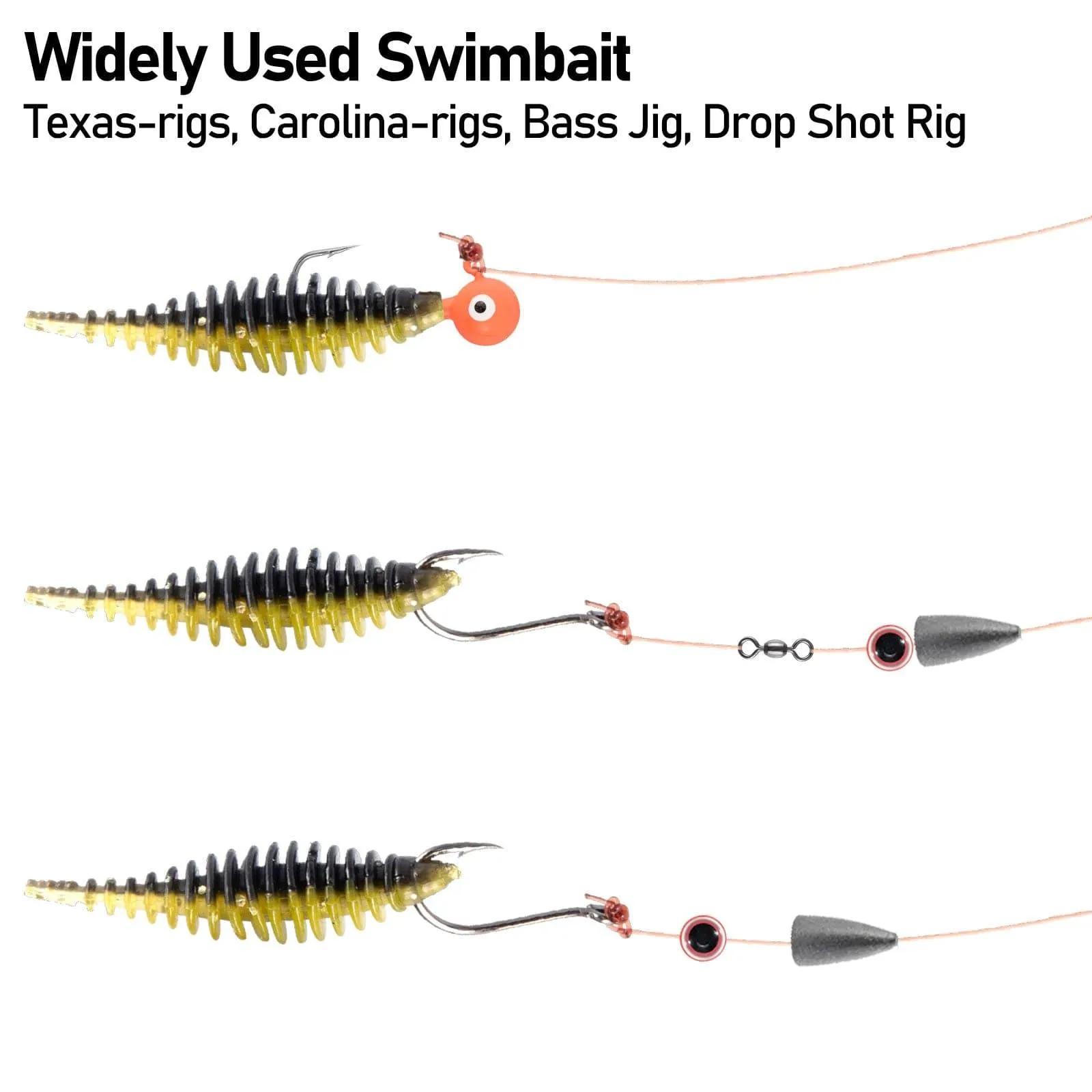 Dr.FIsh 10pcs Soft Plastic Ribbed Swimbait 1.4''