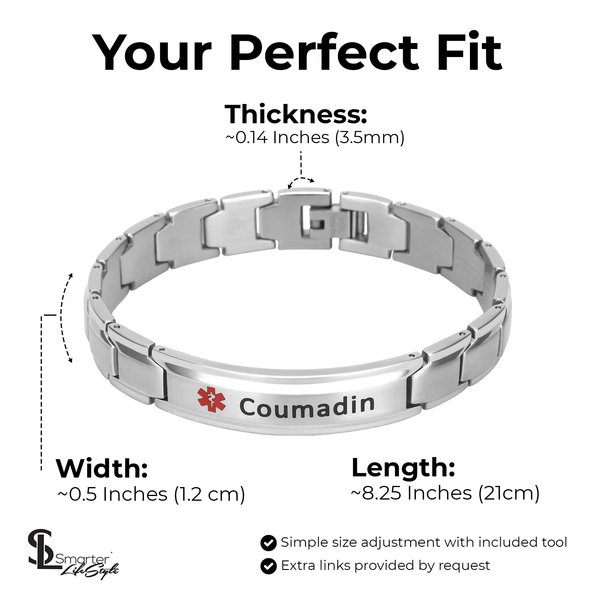 Elegant Surgical Grade Steel Medical Alert ID Bracelet - Men's / Coumadin