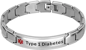 Elegant Surgical Grade Steel Medical Alert ID Bracelet - Men's / Type 1 Diabetes